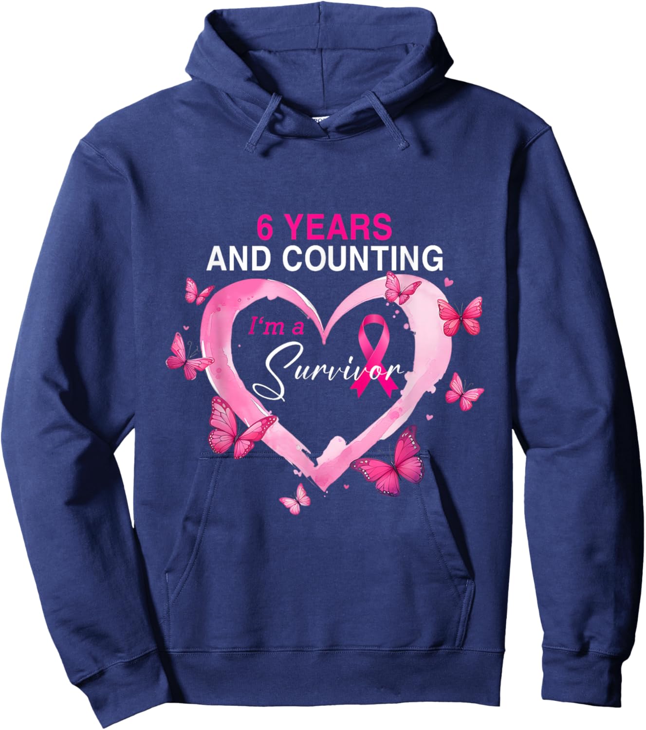 6 Years And Counting I'm A Survivor Breast Cancer Butterfly Hoodie - Hoodie | Navy