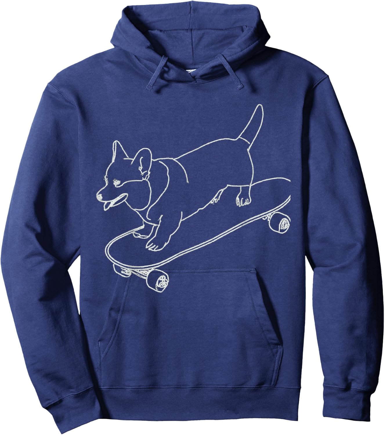 Corgi Skateboarding Outline Line Drawing Skater Corgi Dog Hoodie - Hoodie | Navy