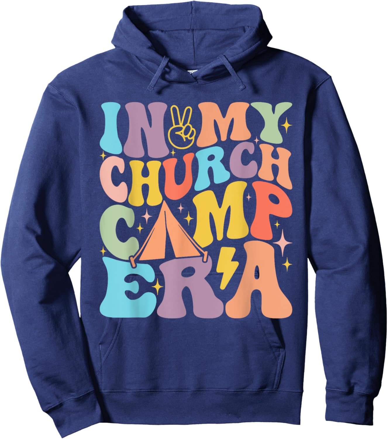 In My Groovy Church Camp Era Summer Vacation Camping Squad Hoodie - Hoodie | Navy