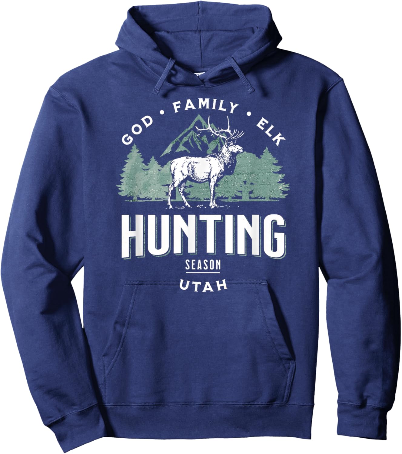 Utah God, Family, Elk Hunting Season Illustration Hoodie - Hoodie | Navy