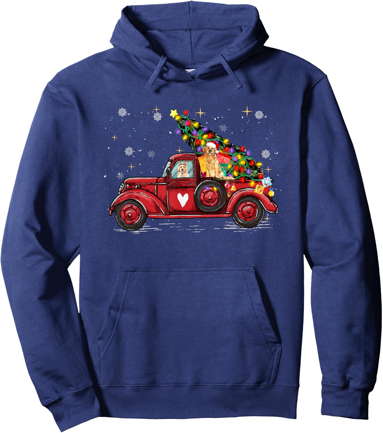 Golden Retriever Dog Love Red Pickup Truck Christmas Men Women Kids Hoodie - Hoodie | Navy
