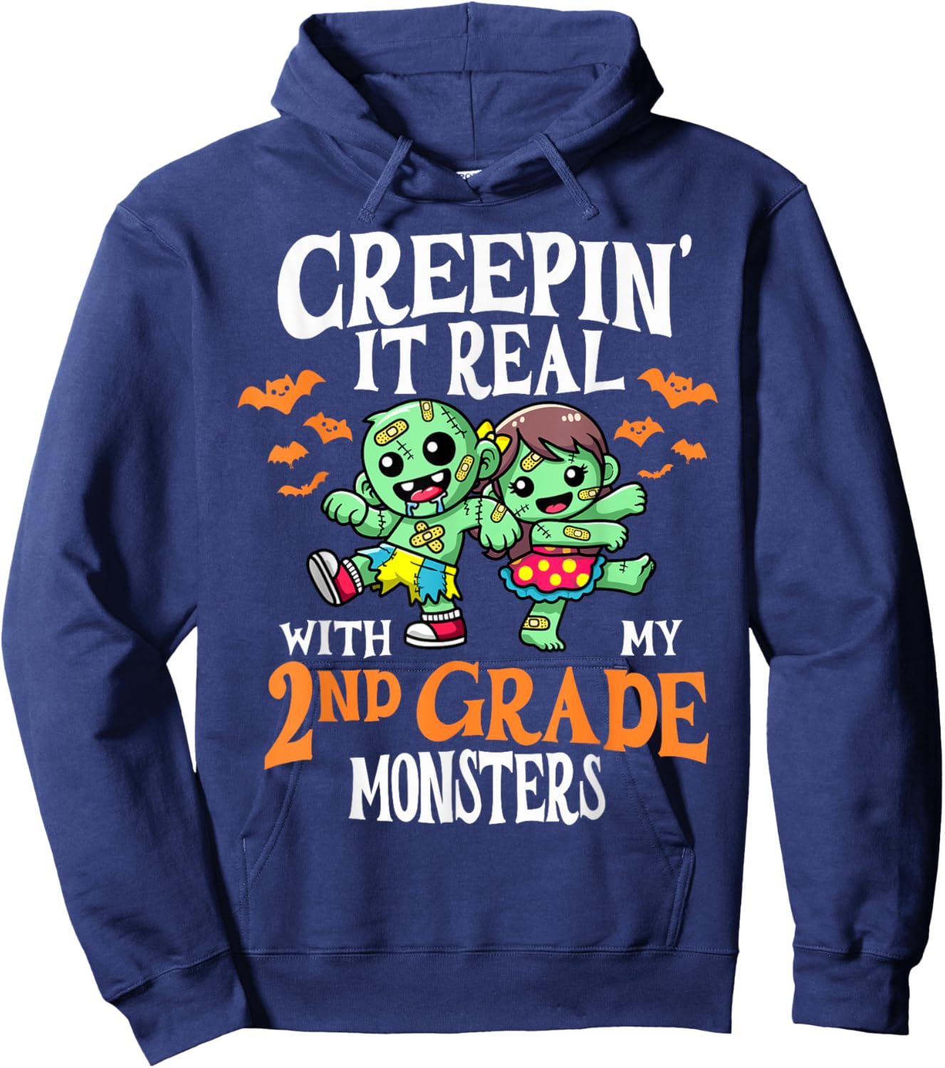Creepin It Real Monster School 2nd Grade Teacher Halloween Hoodie - Hoodie | Navy