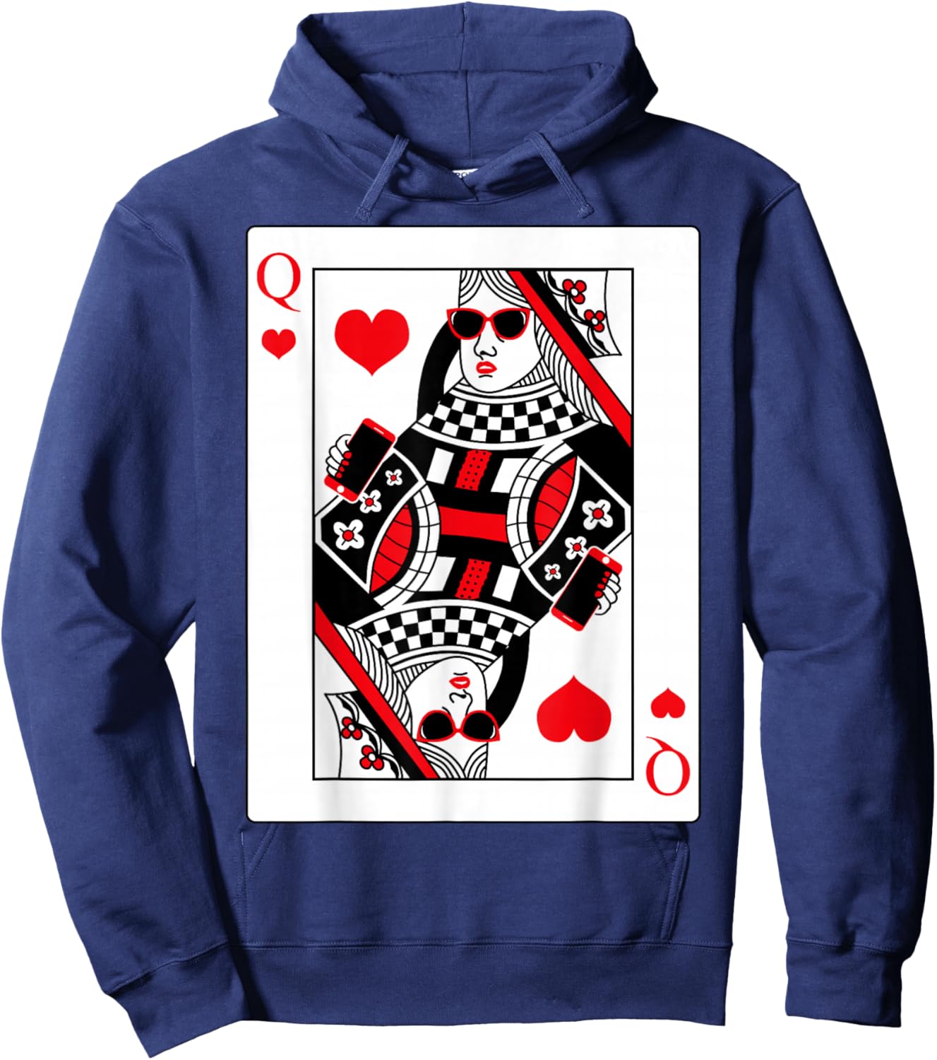 Modern Cool Queen Of Hearts Card Red Sunglasses Graphic Hoodie - Hoodie | Navy
