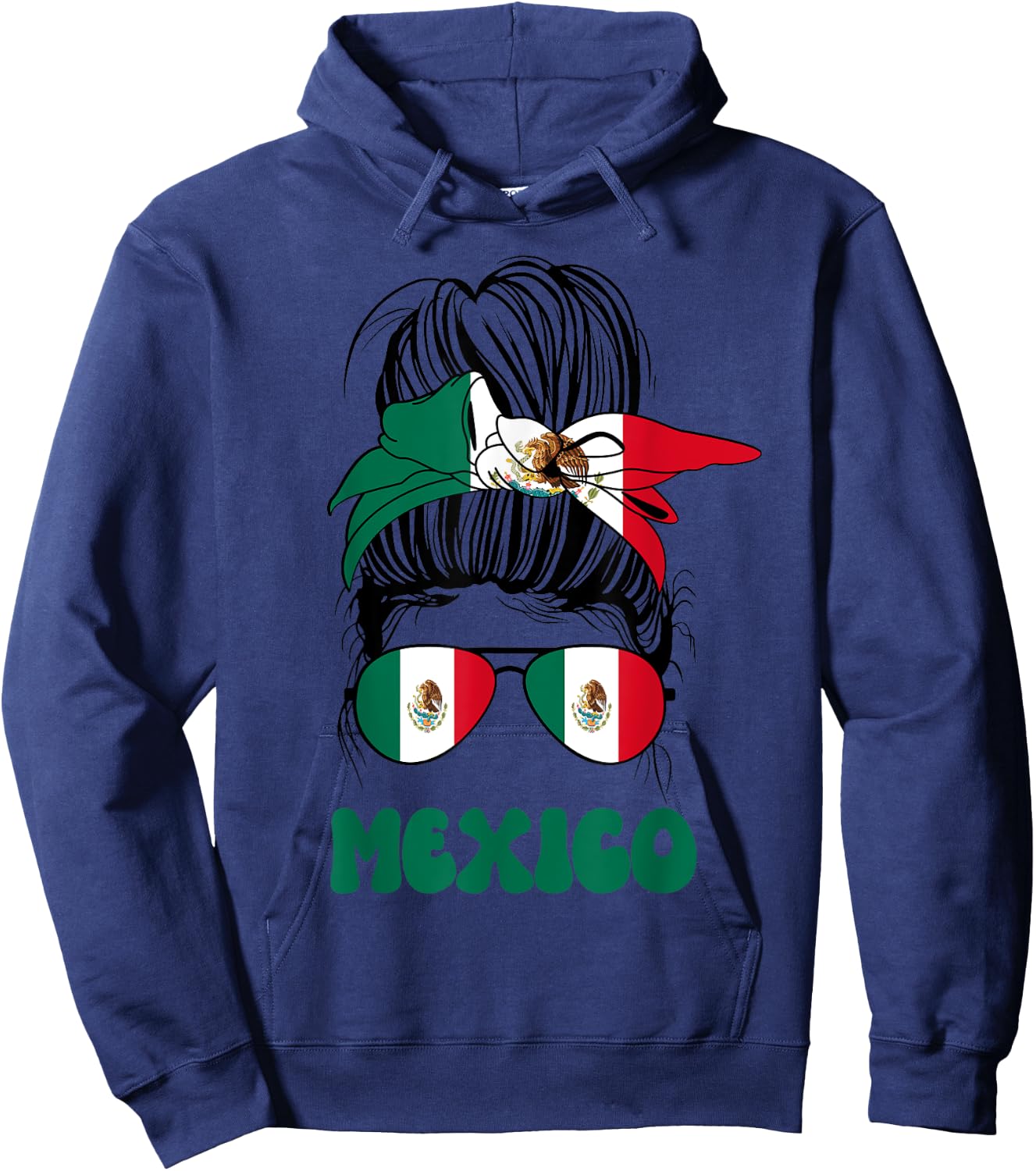 Mexican Women Messy Bun, Proud Mexico Flag For Girls Hoodie - Hoodie | Navy