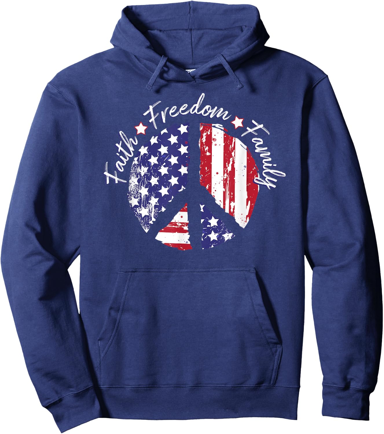 Patriotic Peace Sign USA Flag Faith Freedom Family Hoodie - Hoodie | Navy