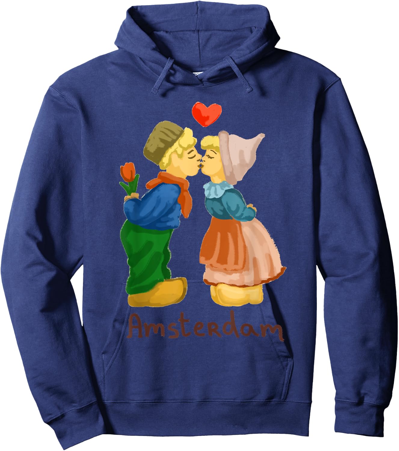 Amsterdam Boy Girl Kiss Love Heart Tulip Holland Netherlands Hoodie - Hoodie | Navy
