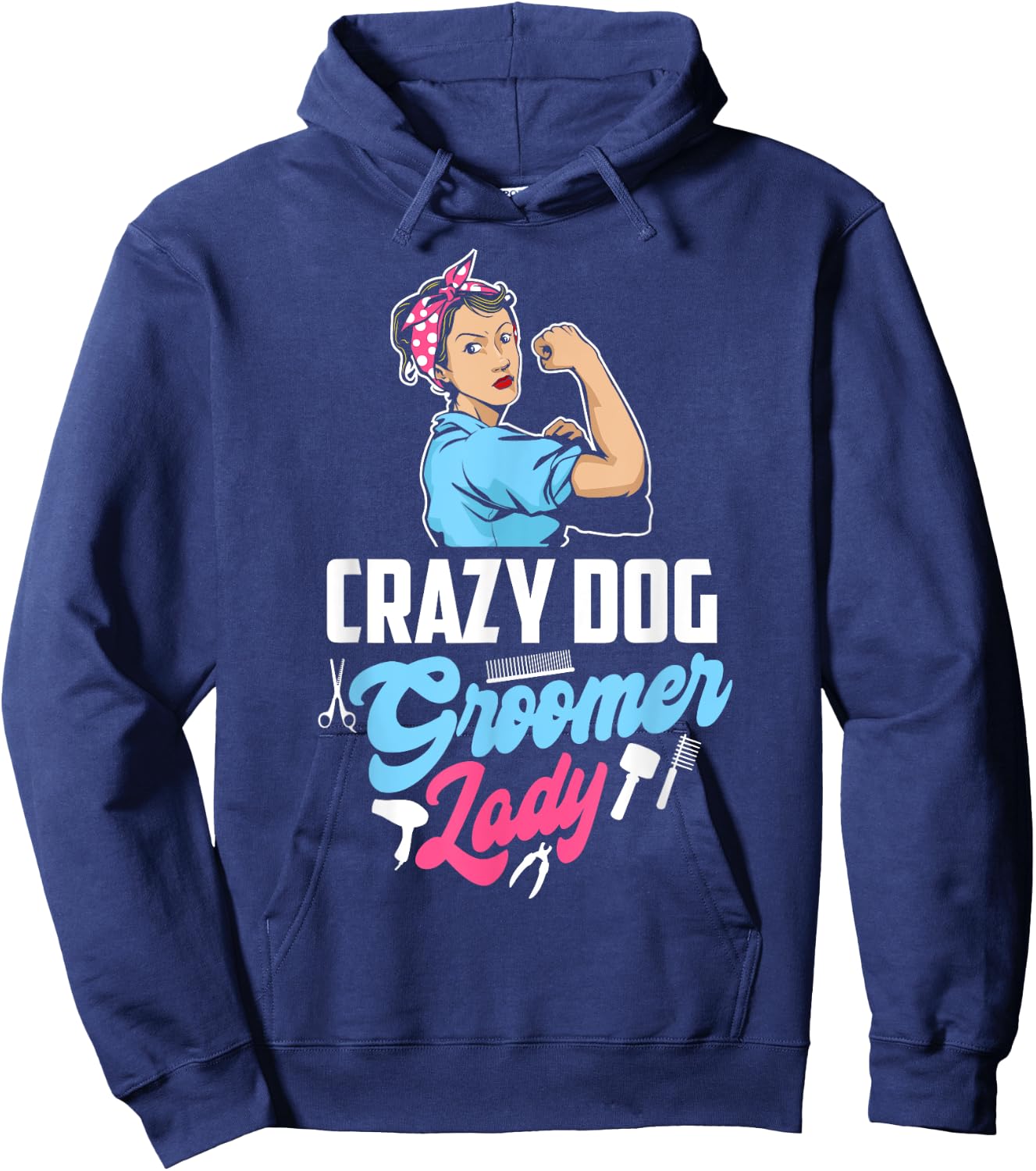Grazy Dog Groomer Lady Funny Pet Stylist Dog Grooming Hoodie - Hoodie | Navy