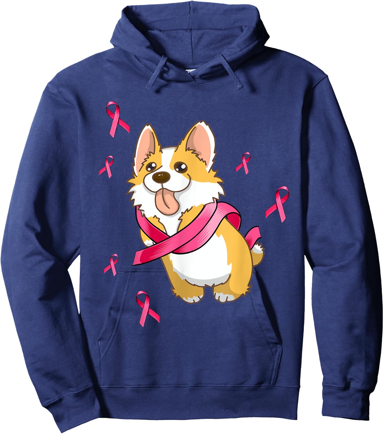 Cute Corgi Dog Breast Cancer Awareness Pink Ribbon Men Women Hoodie - Hoodie | Navy