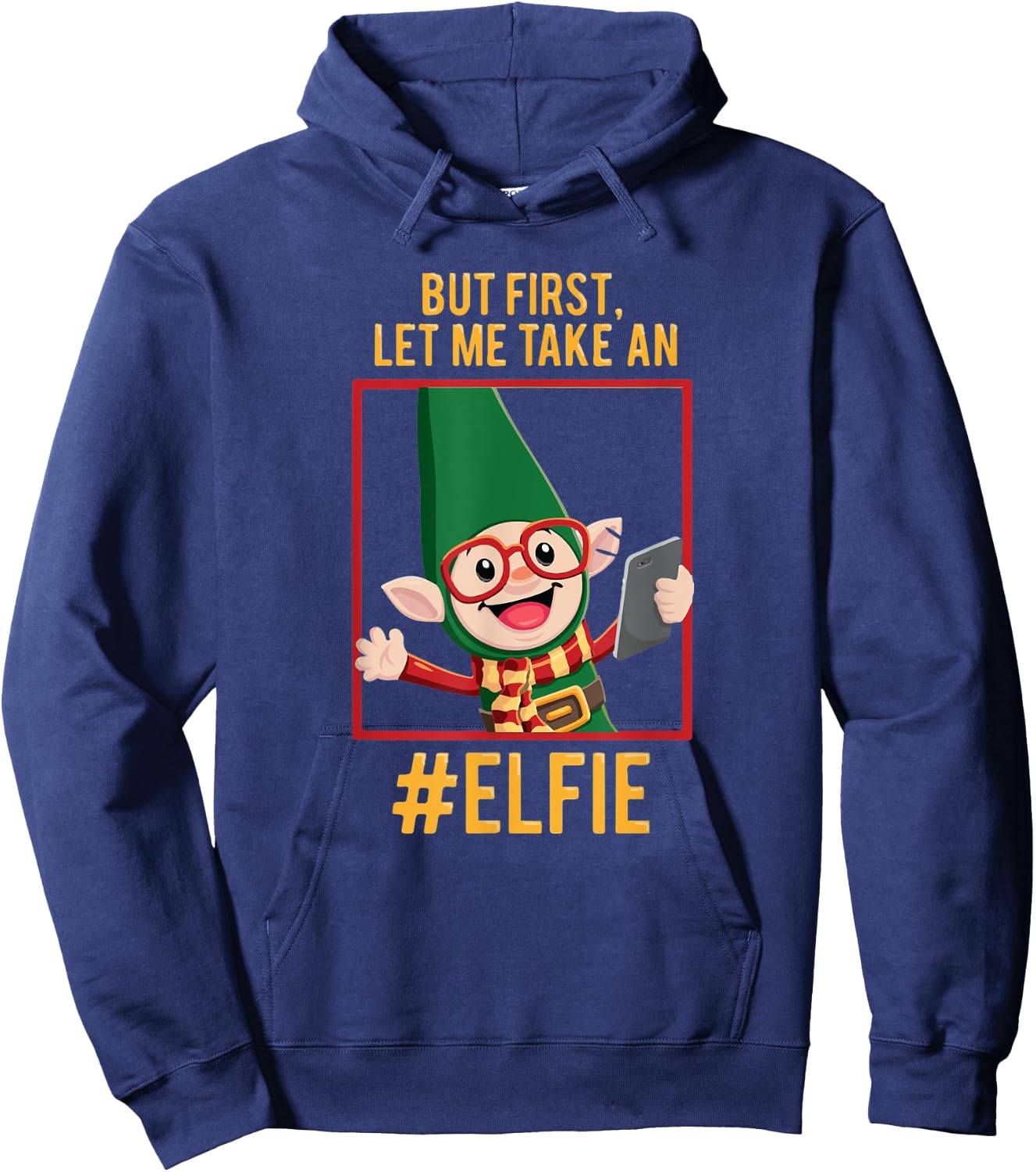 Funny Christmas Elf Let Me Take a Selfie 'Elfie' Hoodie - Hoodie | Navy