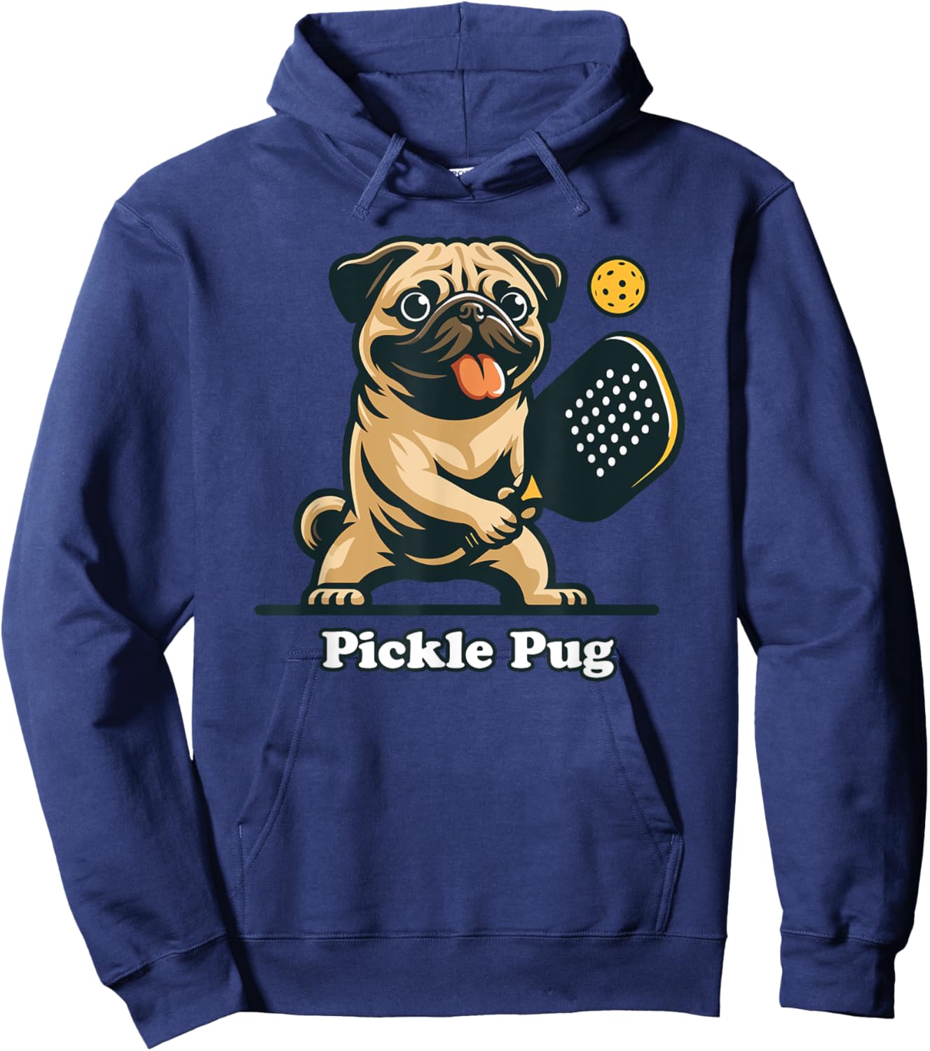 Pug Dad Pug Canine Playing Pickleball Funny Doggo Pickle Pug , Small, Grey Hoodie - Hoodie | Navy