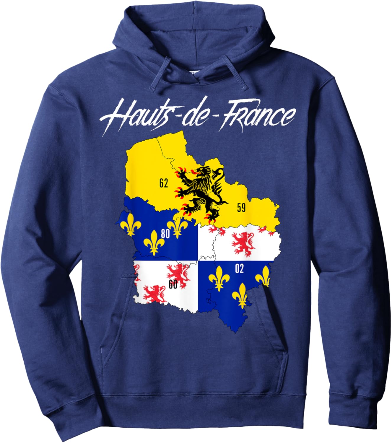 Map Flag of Hauts-de-France, French Region Hoodie - Hoodie | Navy