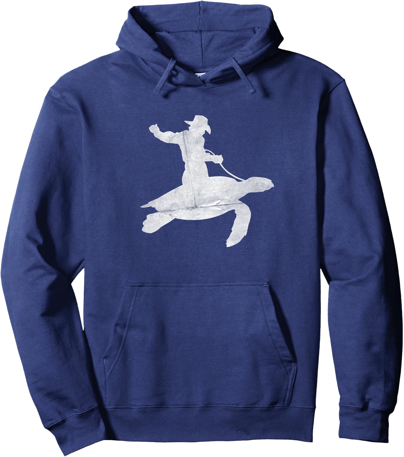 Cowboy Riding a Sea Turtle Distressed Hoodie - Hoodie | Navy