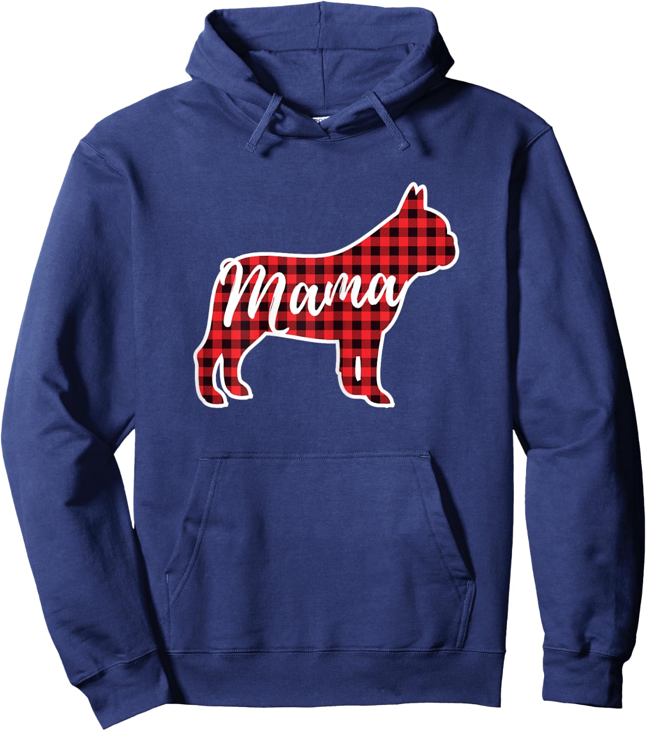 Red Plaid Mama French Bulldog Dog Mom Buffalo Pajama Shirt Hoodie - Hoodie | Navy