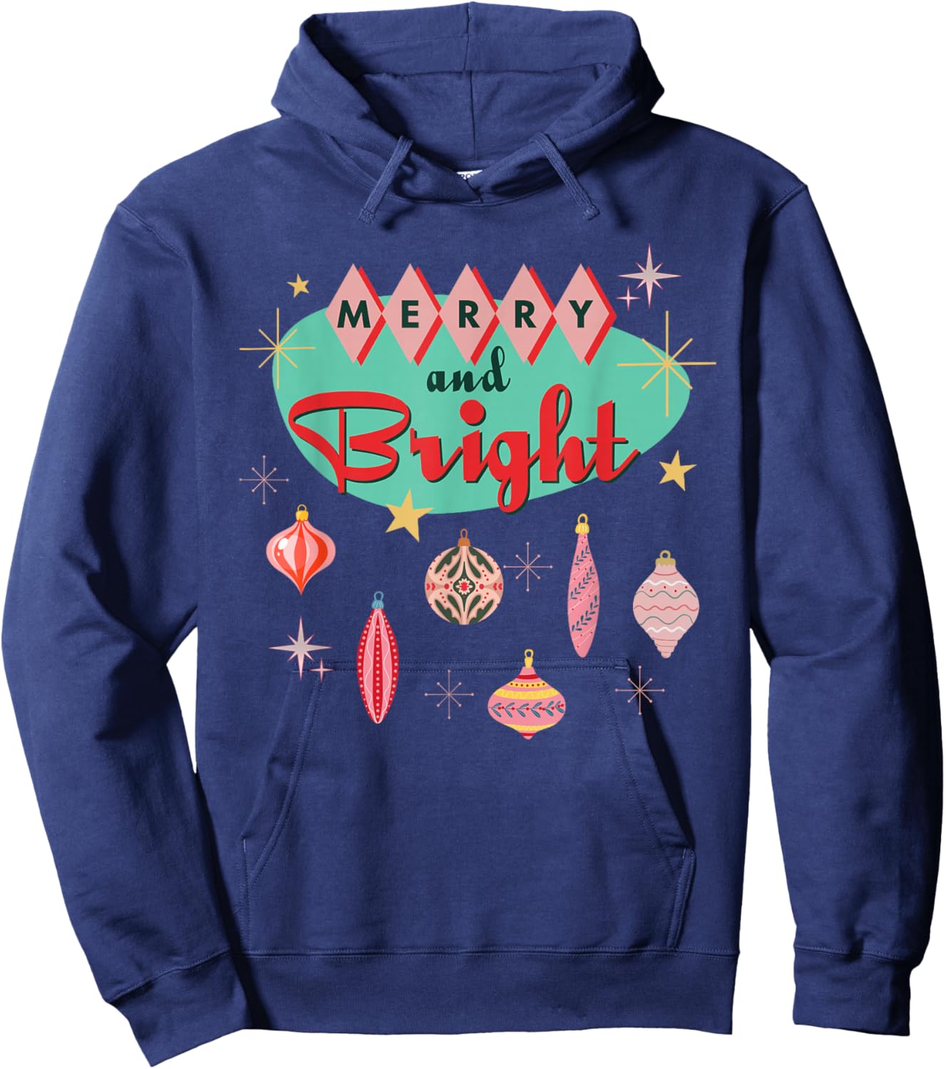 Retro Merry and Bright Mid-Century Modern Christmas Ornament Hoodie - Hoodie | Navy