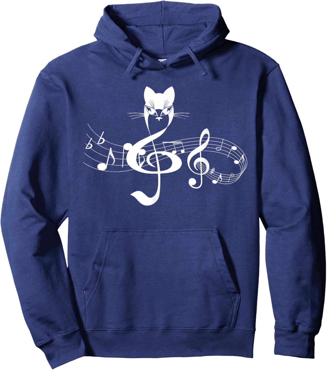 Music & Cats Lover Treble Clef Funny Cat Music Notes Hoodie - Hoodie | Navy