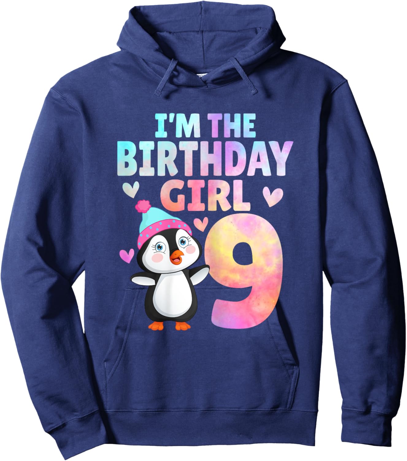 9th Birthday Penguin Lover I'm The Birthday Girl 9 Years Old Hoodie - Hoodie | Navy
