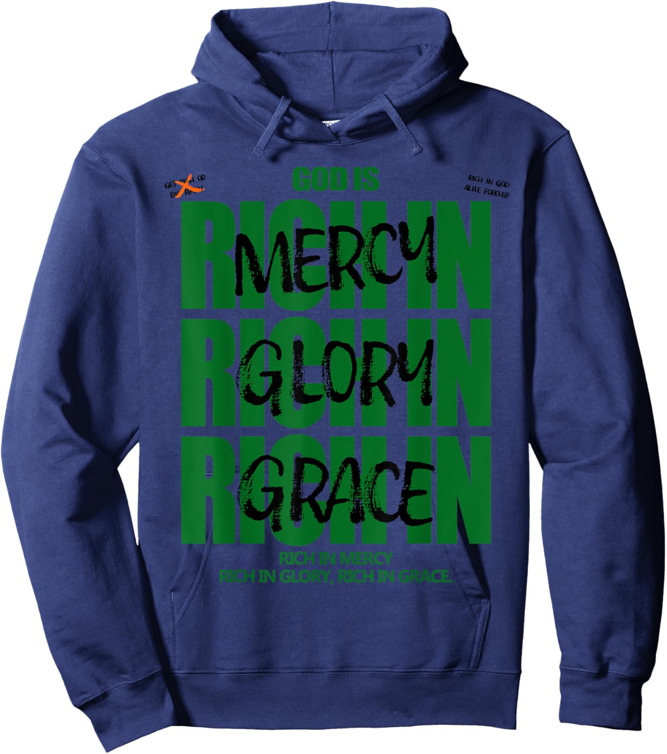 God Is Rich In Mercy Glory Grace Christian Modern Graphic Hoodie - Hoodie | Navy