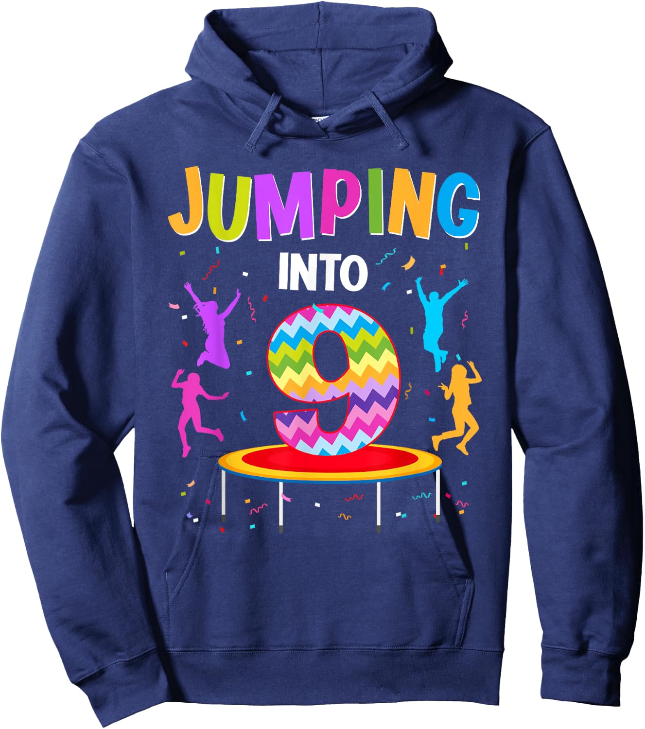 Jumping Into 9th Birthday Trampoline 9 Year Old Jumper Hoodie - Hoodie | Navy