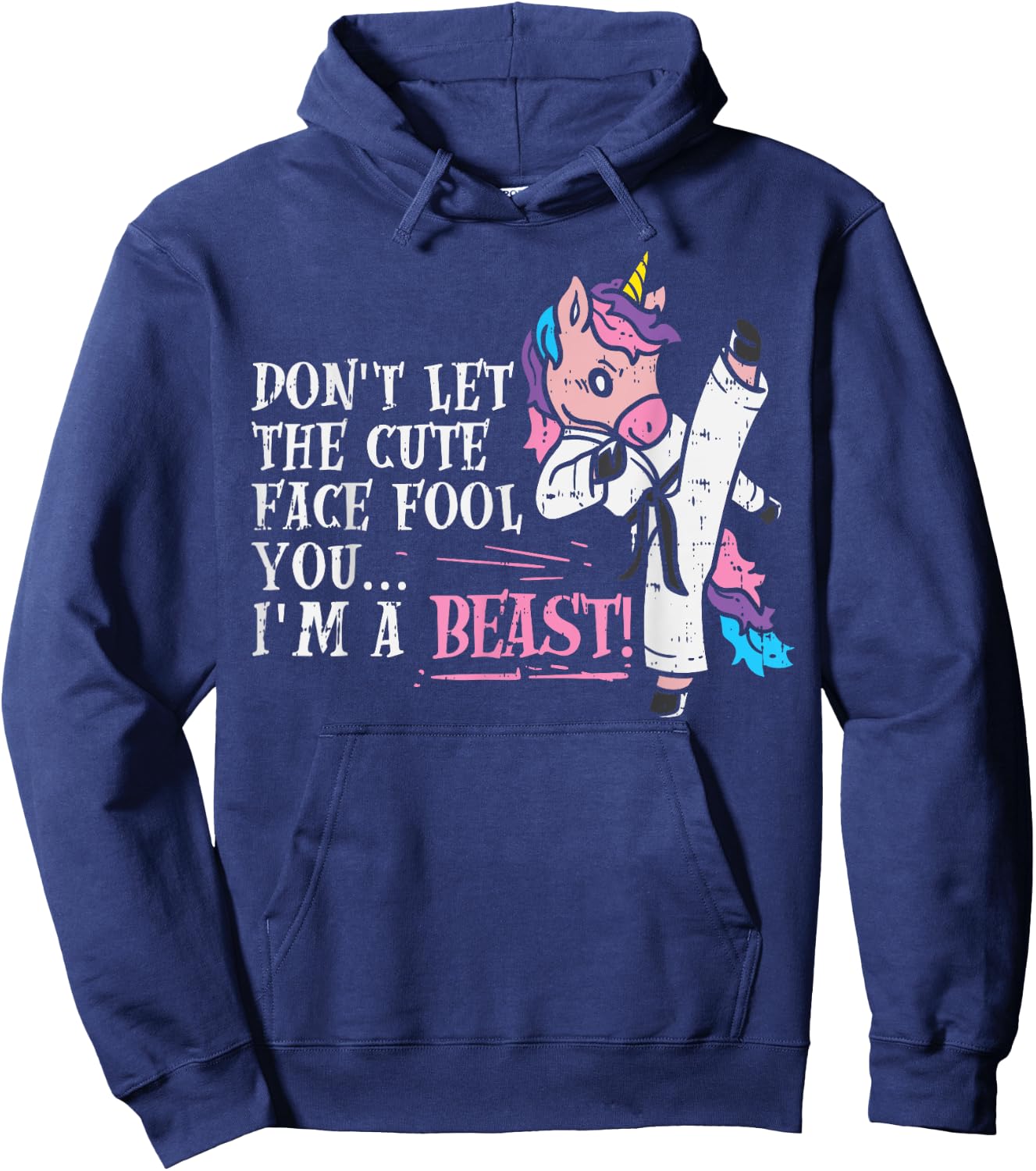 Karate Unicorn Cute Face Beast Taekwondo Martial Arts Women Hoodie - Hoodie | Navy