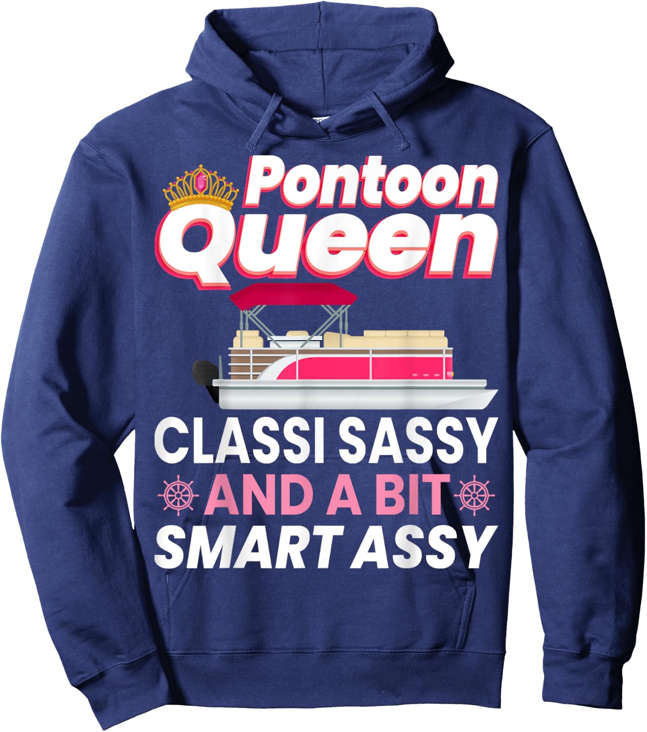 Pontoon Queen Gift Pontoon Boating Mom Women Girl Lover Hoodie - Hoodie | Navy