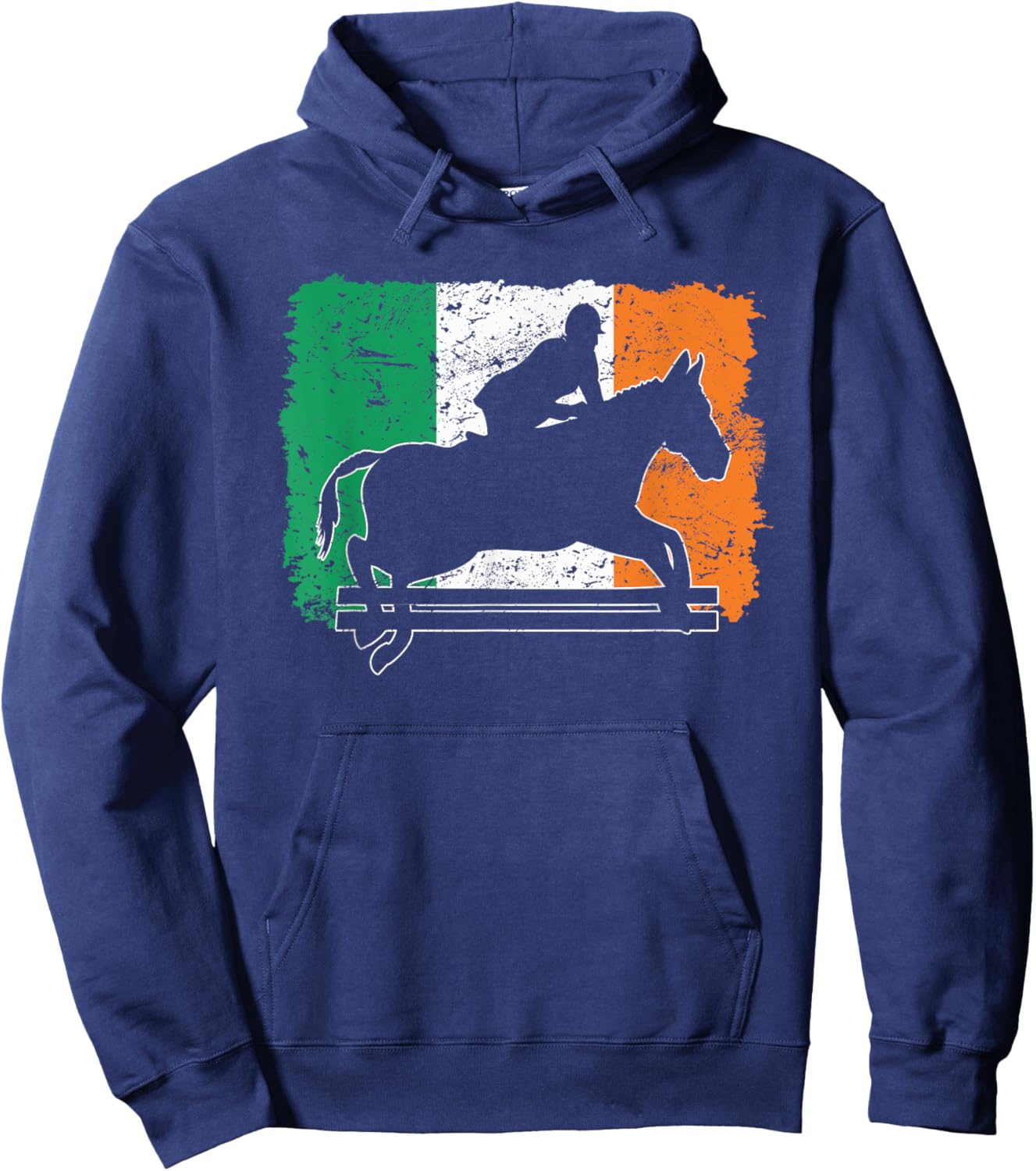 Ireland Flag Vintage Irish Flag Horse Jumping Equestrian Hoodie - Hoodie | Navy
