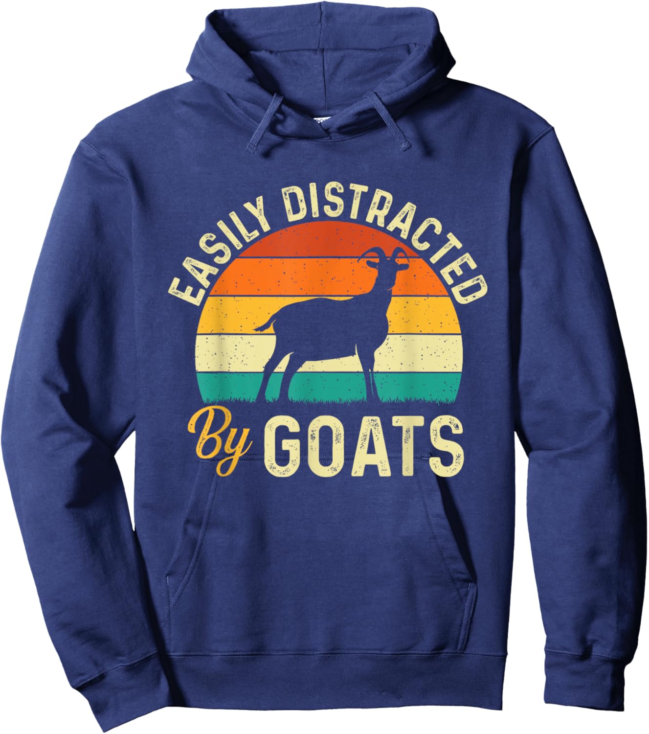 Easily Distracted By Goats - Retro Vintage Goat Lover Farmer Hoodie - Hoodie | Navy