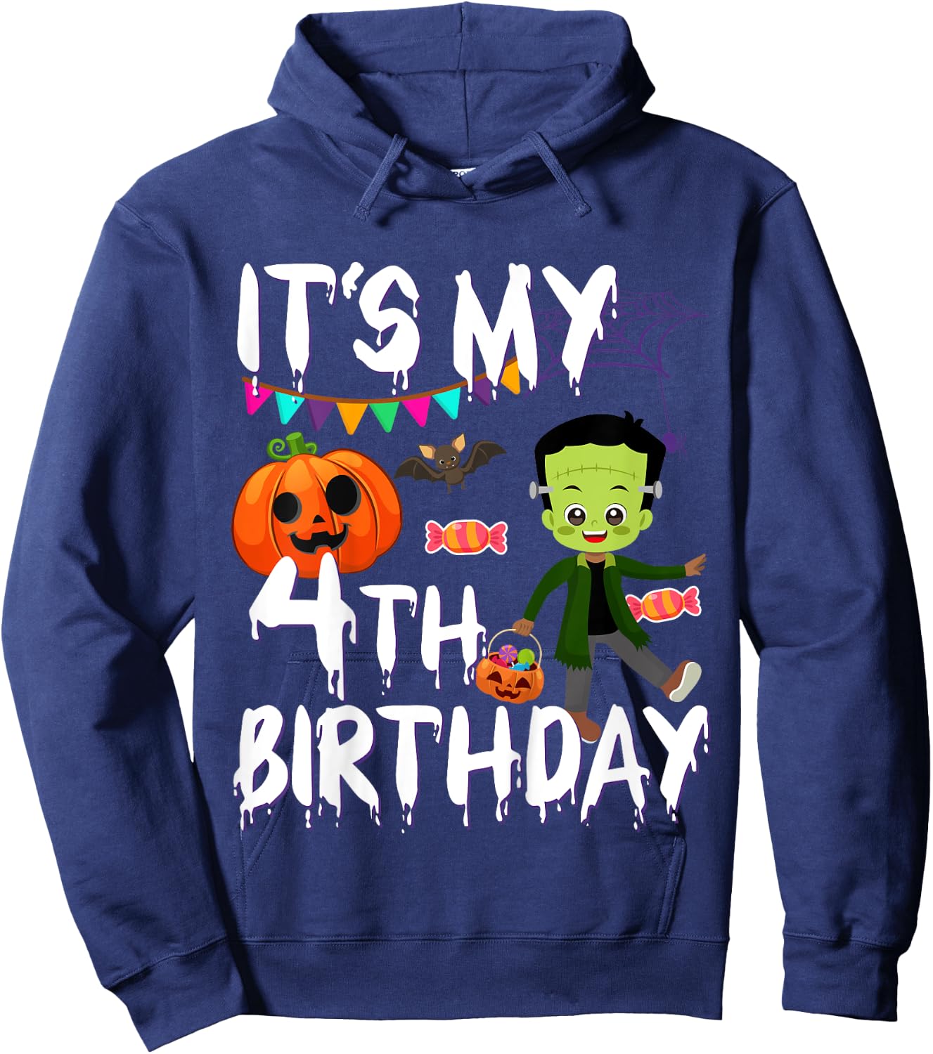 Kids 4th Birthday Monster Pumpkin Halloween Costume Hoodie - Hoodie | Navy