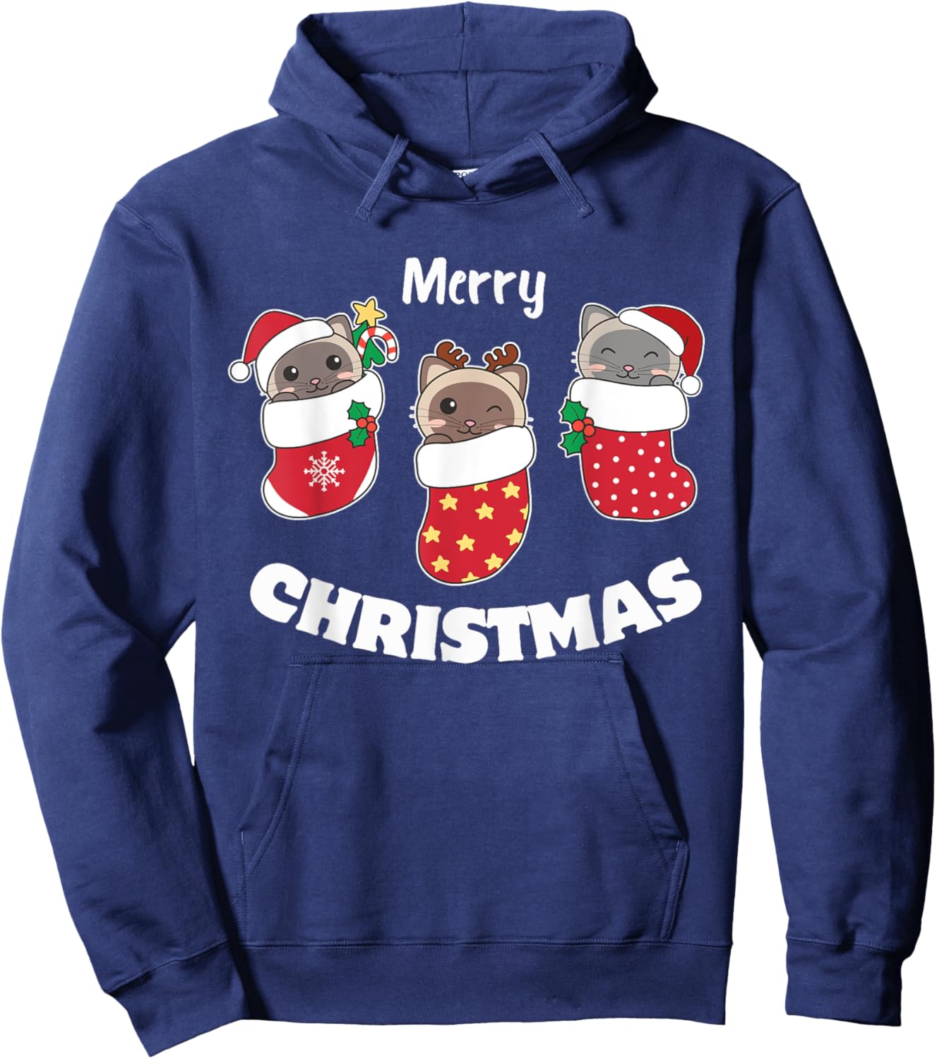 Cute Siamese Cats In Christmas Stockings For Christmas Hoodie - Hoodie | Navy