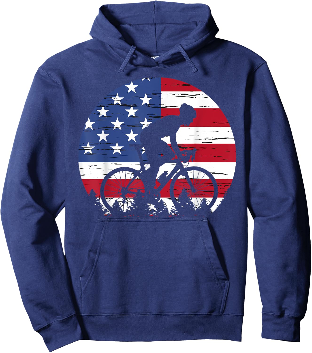American Flag Bicycle Cycling 4th Of July Patriotic Hoodie - Hoodie | Navy