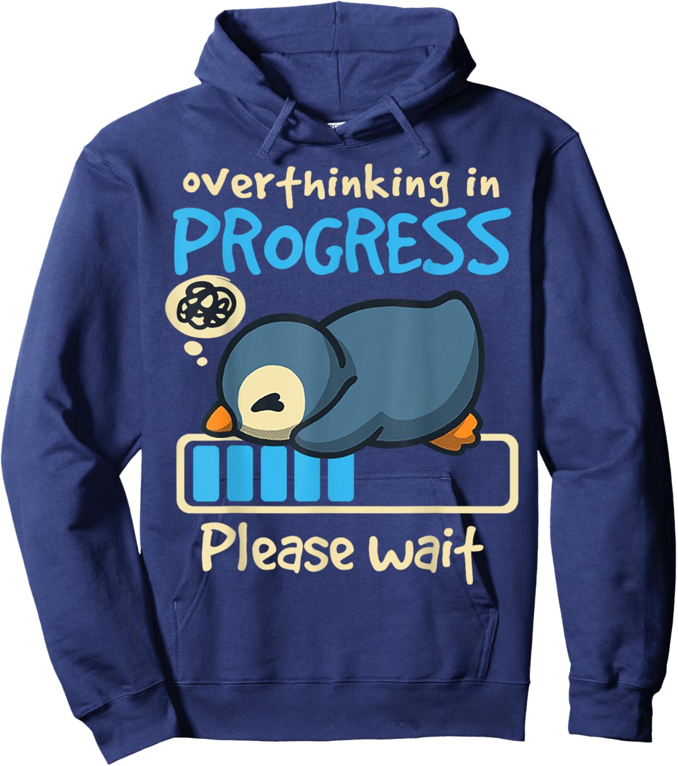 Penguin Overthinking In Progress Hoodie - Hoodie | Navy