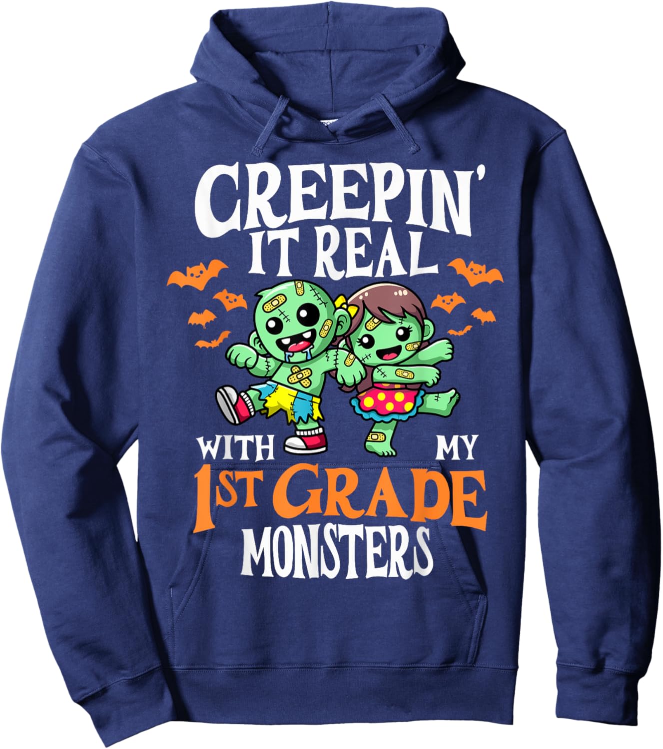 Creepin It Real Monster School 1st Grade Teacher Halloween Hoodie - Hoodie | Navy