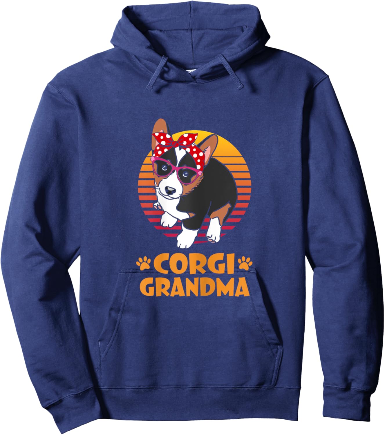 Retro Bandana Tricolor Corgi Dog Grandma Mothers Day Women Hoodie - Hoodie | Navy