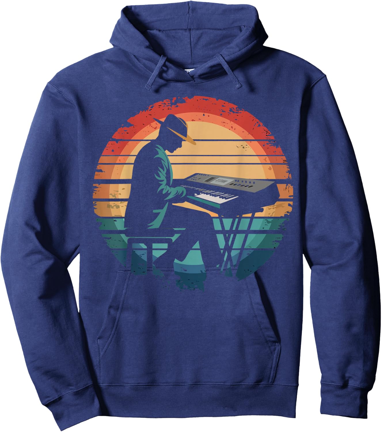 Retro Vintage Keyboard Player Sunset Music Lover Gifts Men Hoodie - Hoodie | Navy