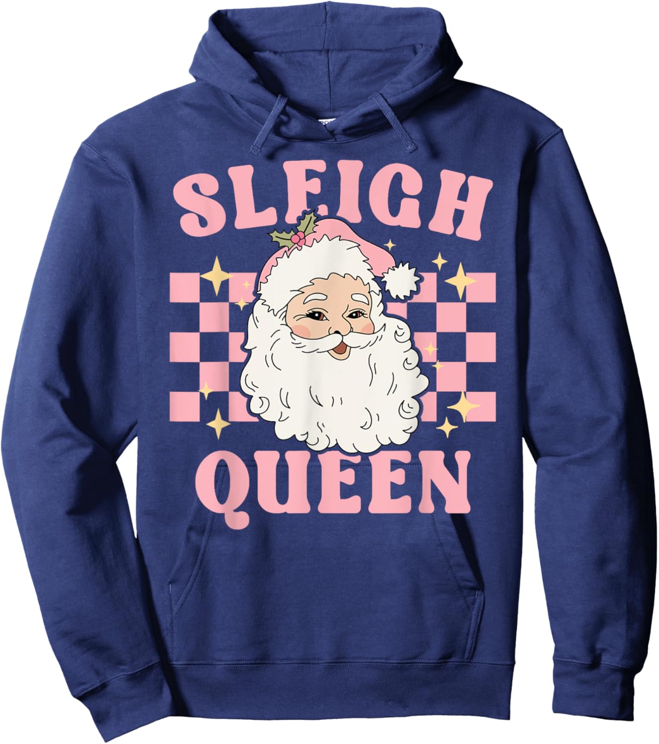 Groovy Vintage Pink Santa Cute Christmas Sleigh Queen Hoodie - Hoodie | Navy