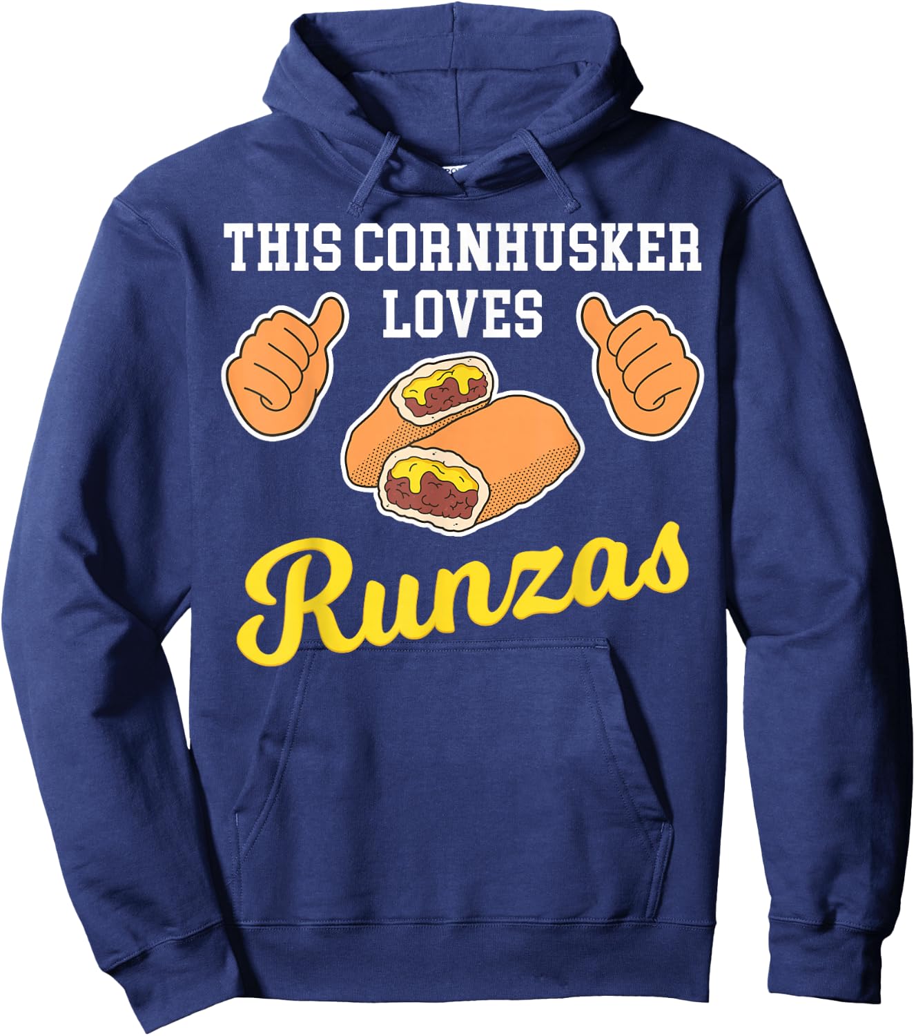 Thumbs Nebraska Sandwich Runza Hoodie - Hoodie | Navy