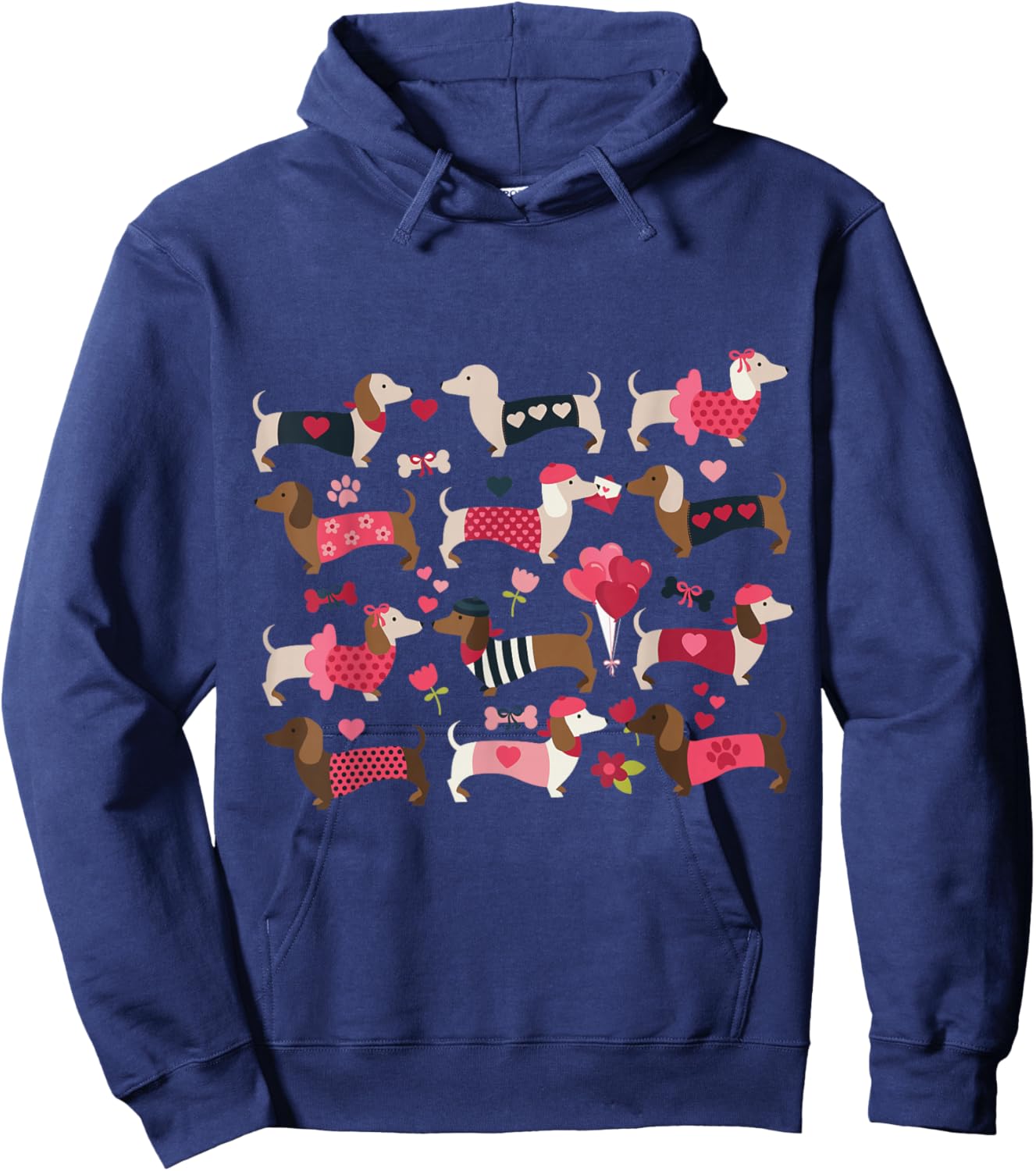 Doxie in Dog Dress Valentines Weiner Dachshund Hoodie - Hoodie | Navy