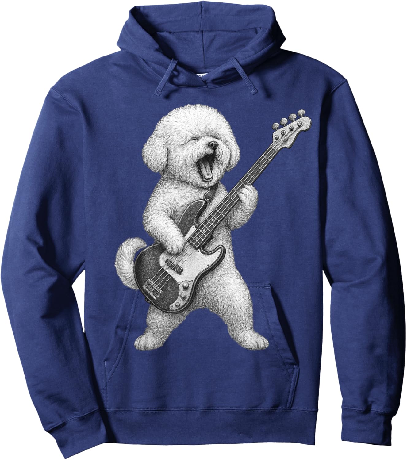 Bichon Frise Playing Bass Guitar Rock Music Dog Lover Men Women Kids Hoodie - Hoodie | Navy