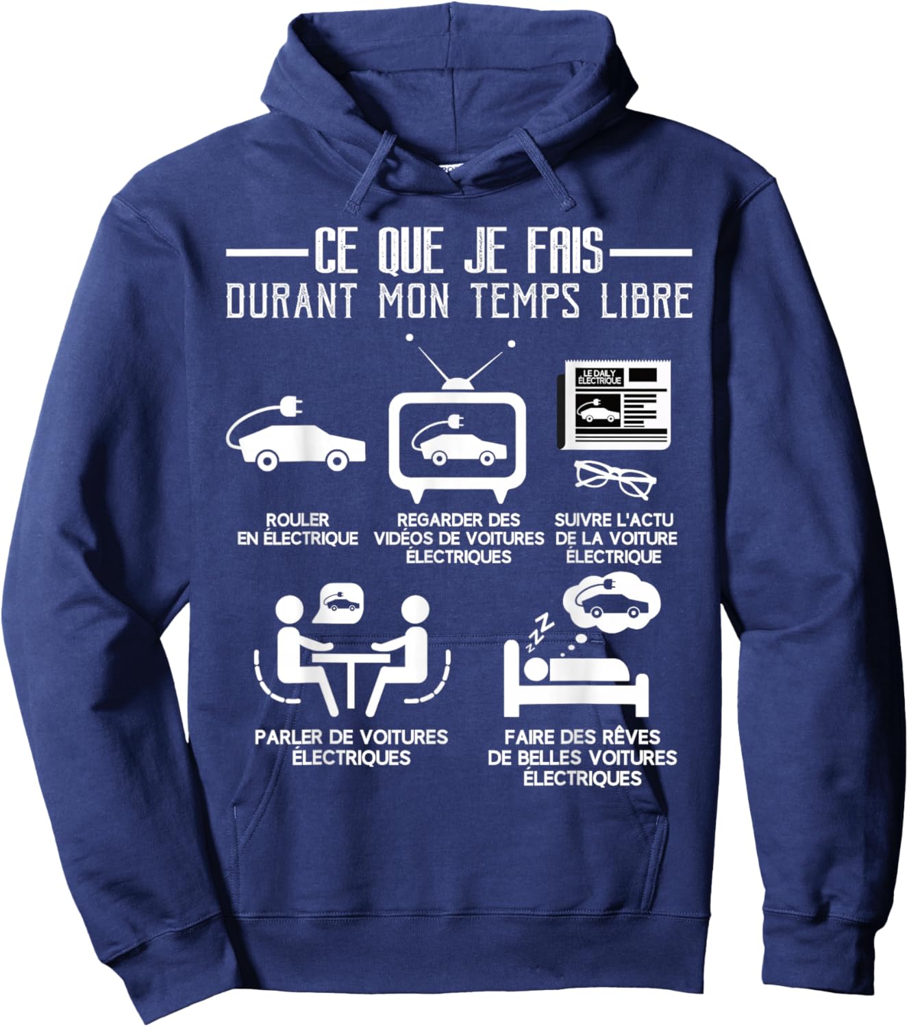Electric Car Free Time Quote Funny Humor Passion , Black, S Hoodie - Hoodie | Navy