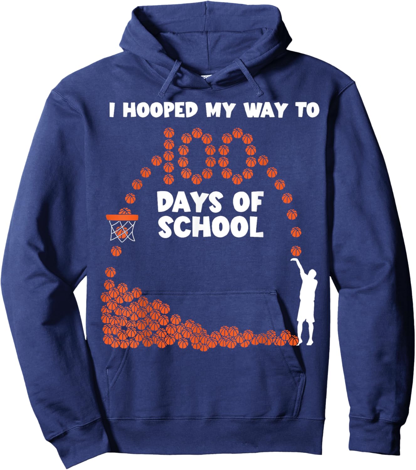 Hooped My Way 100 Days School Basketball 100th Day Boys Kids Hoodie - Hoodie | Navy