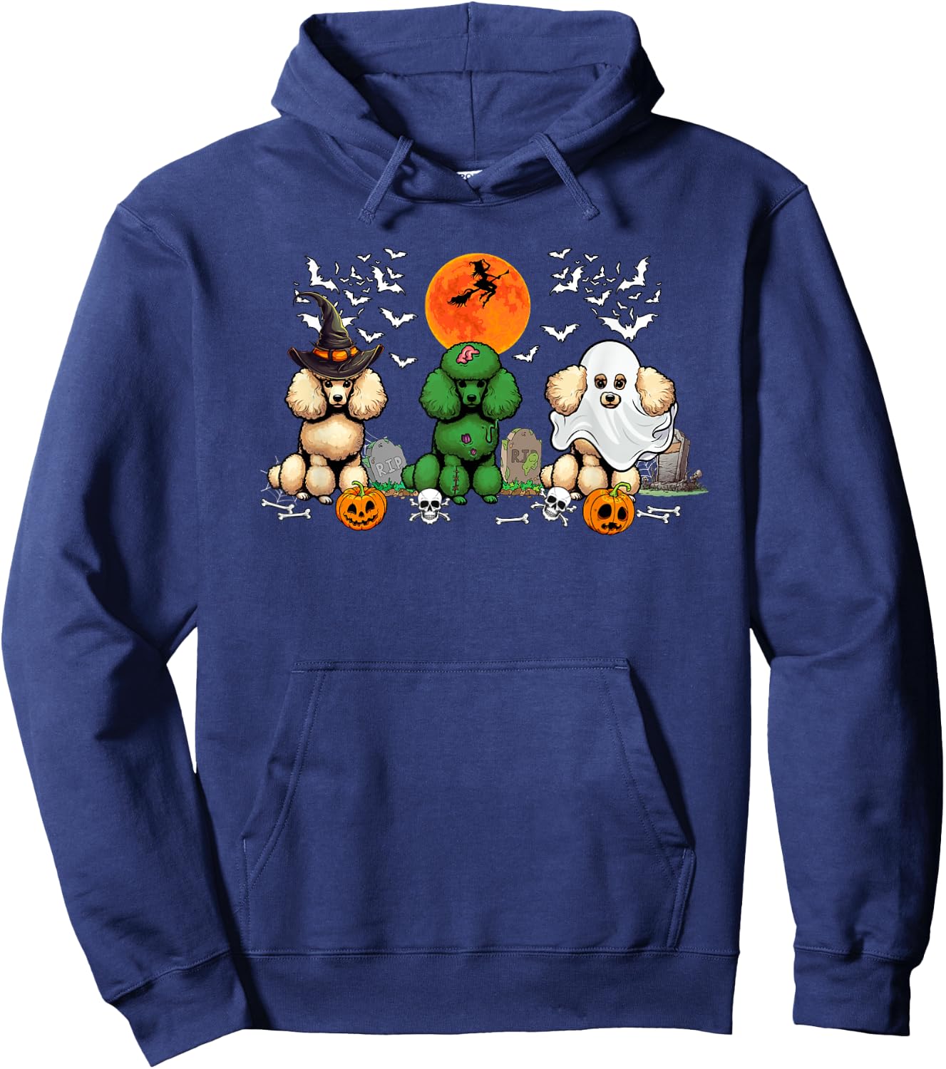 Three Halloween Poodles Cosplay Witch Zombie Boo Lover Hoodie - Hoodie | Navy
