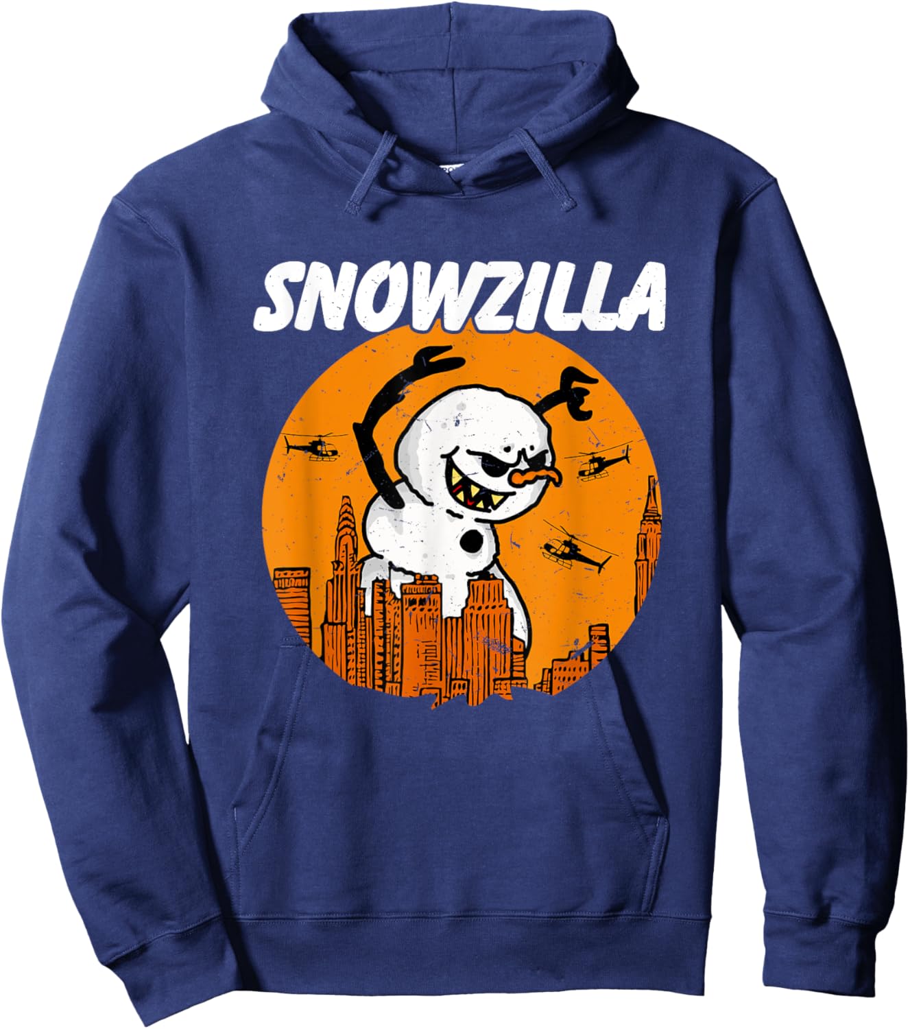 Snowzilla Japanese Monster Snowman Sunset Kaiju Christmas Hoodie - Hoodie | Navy