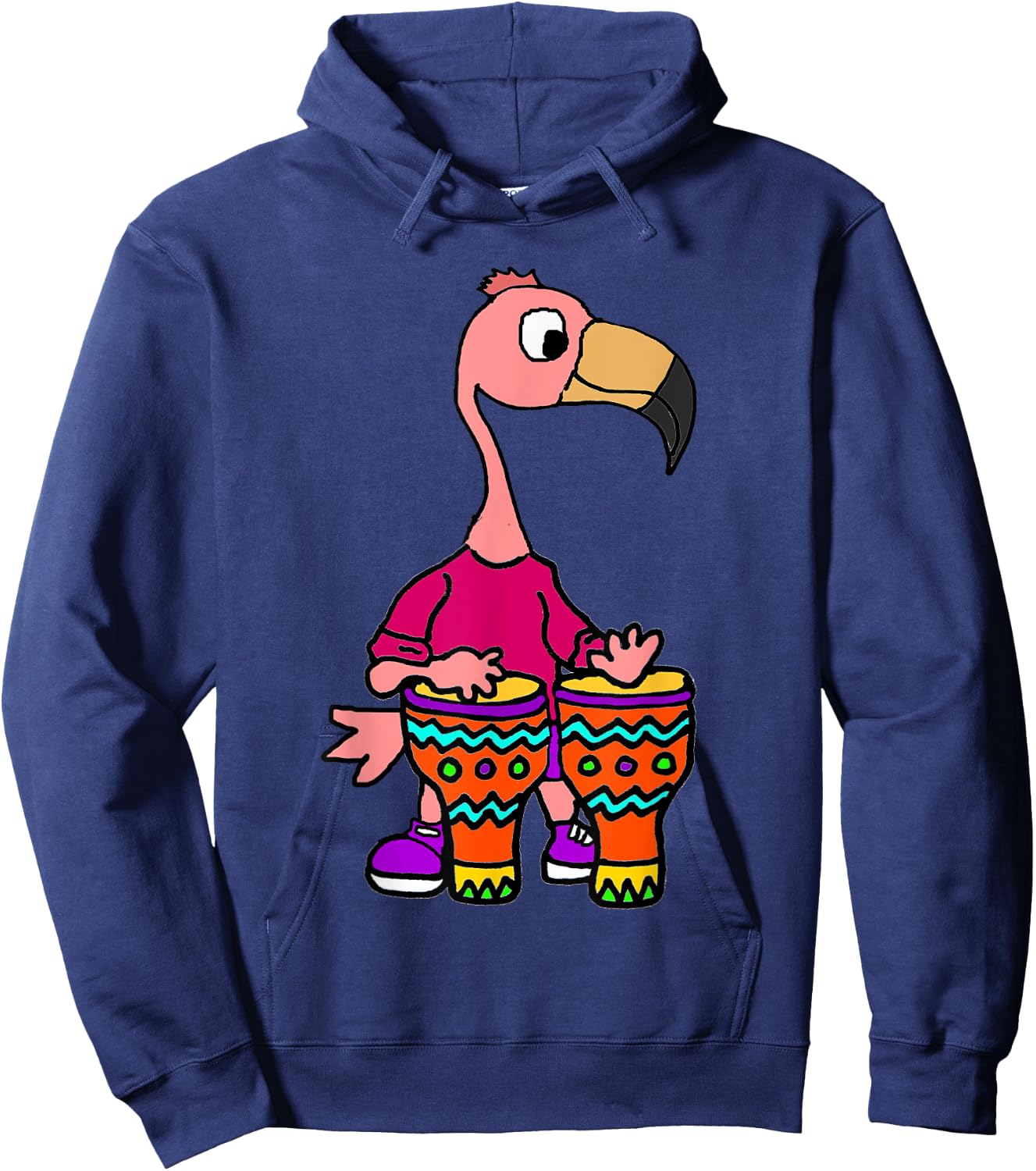 SmileteesMusic Cute Flamingo Playing Bongo Drums Hoodie - Hoodie | Navy