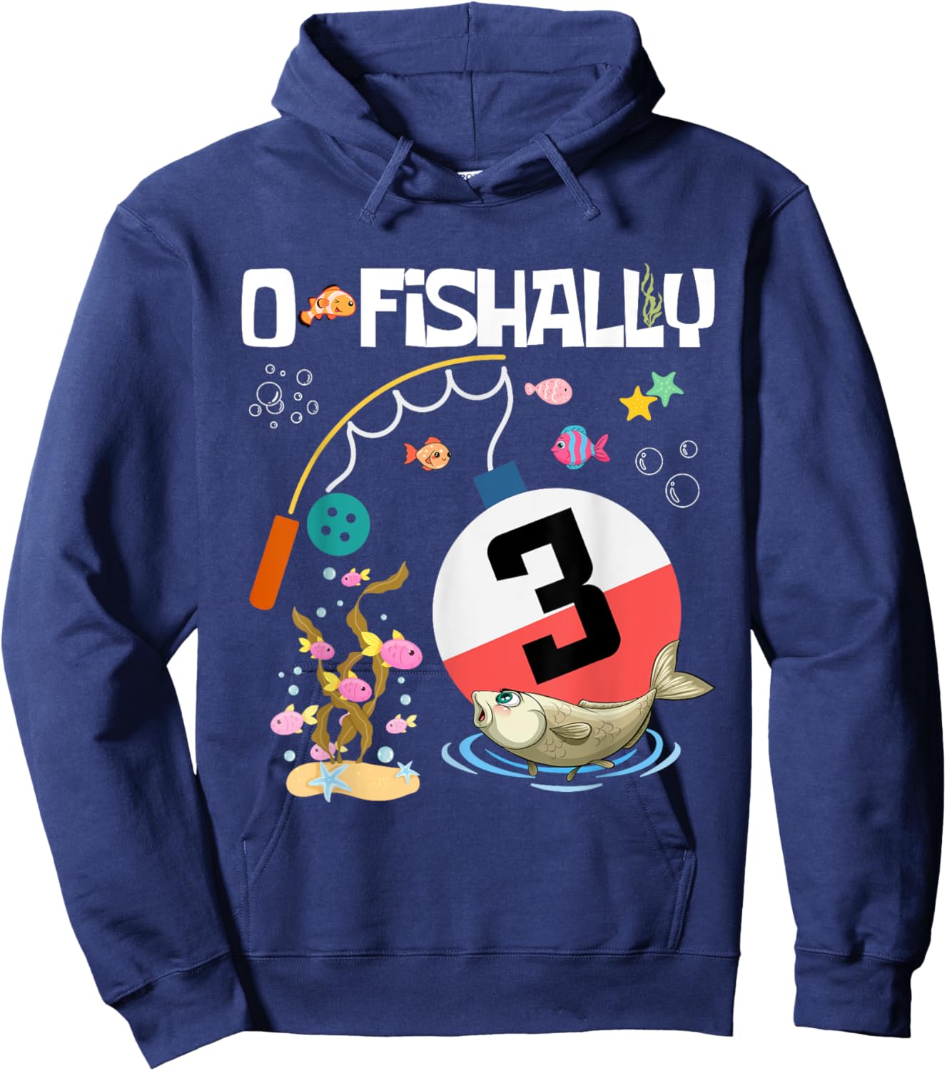 Kids O-Fish-Ally 3 Birthday Fish Decorations Bday Party Hoodie - Hoodie | Navy