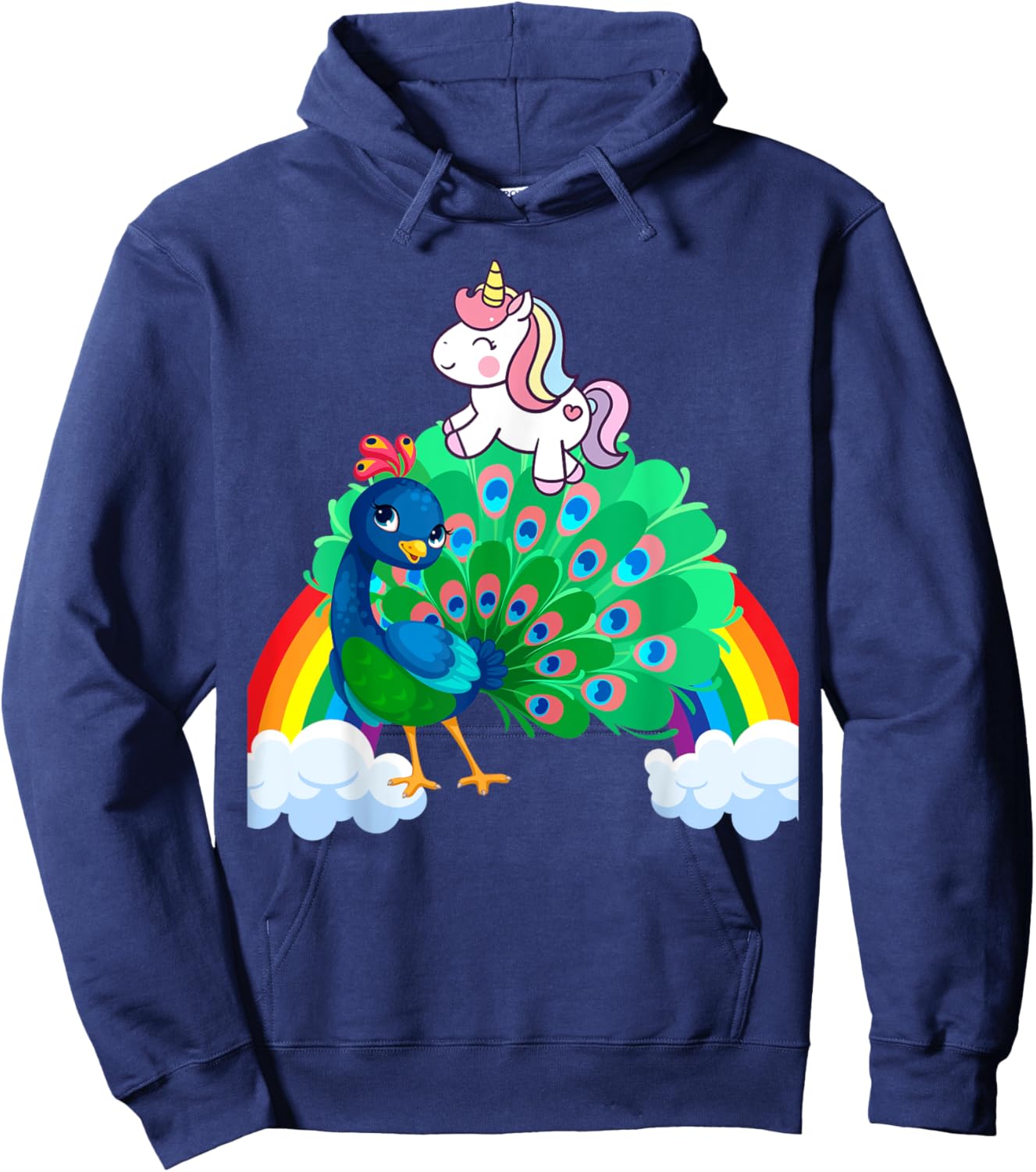 Unicorn Riding Peacock Boys Girls Men Women Kids Rainbow Hoodie - Hoodie | Navy
