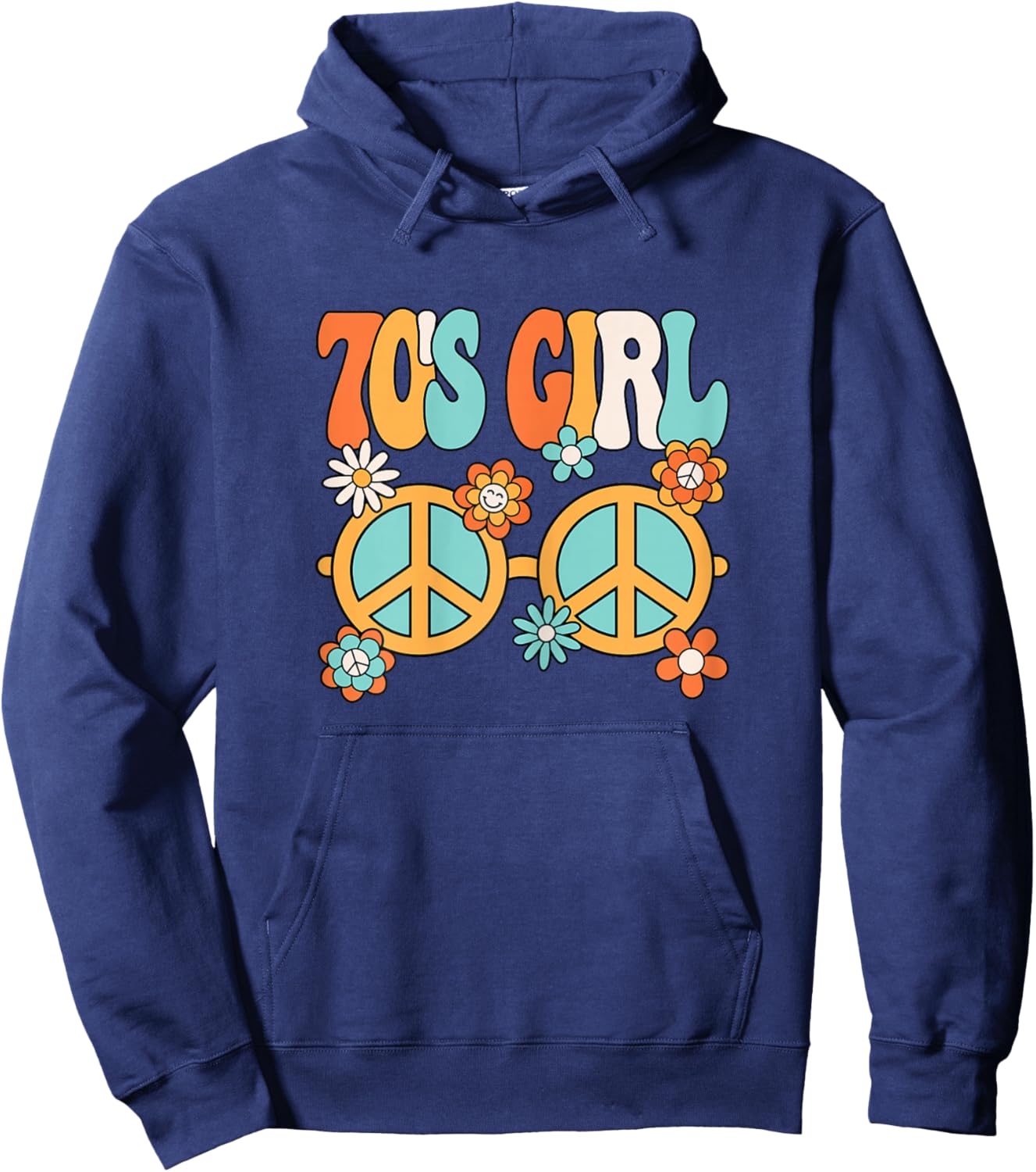 70s Girl 1970s Peace Hippie Disco Party Outfit Groovy Women Hoodie - Hoodie | Navy