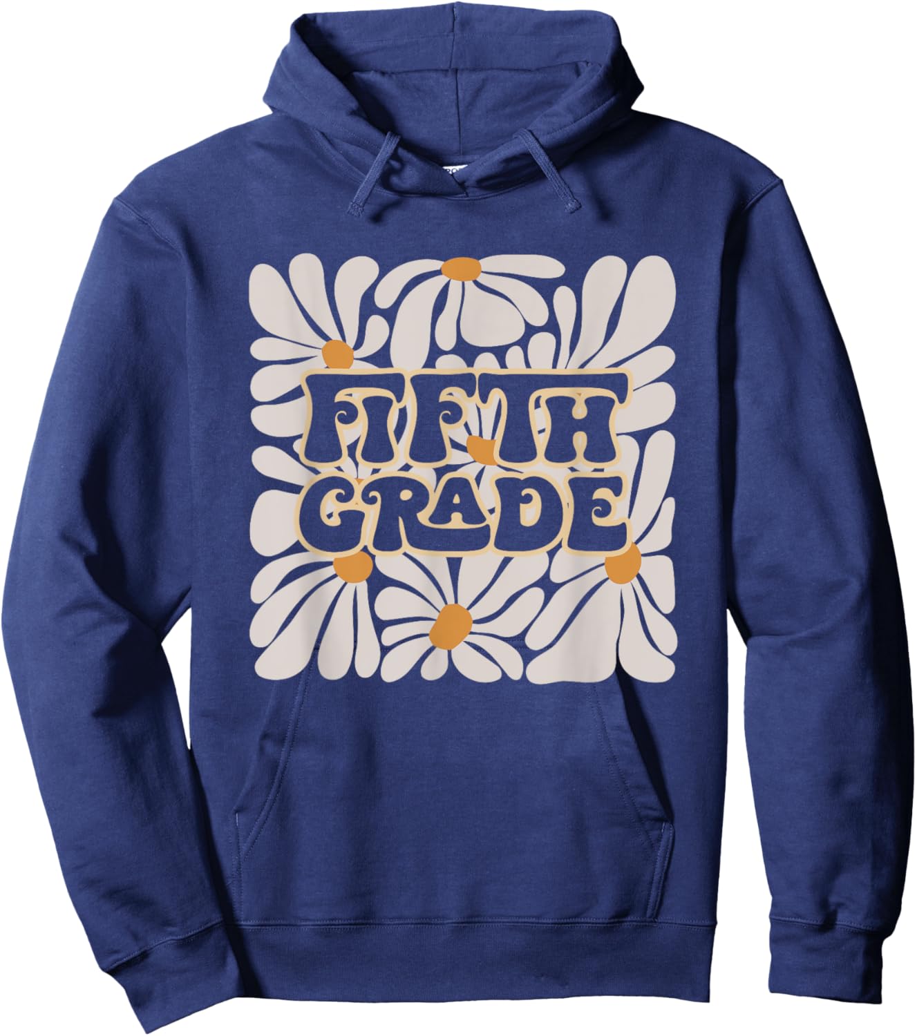 Retro Flower Power Squared Fifth 5th Grade Back To School Hoodie - Hoodie | Navy
