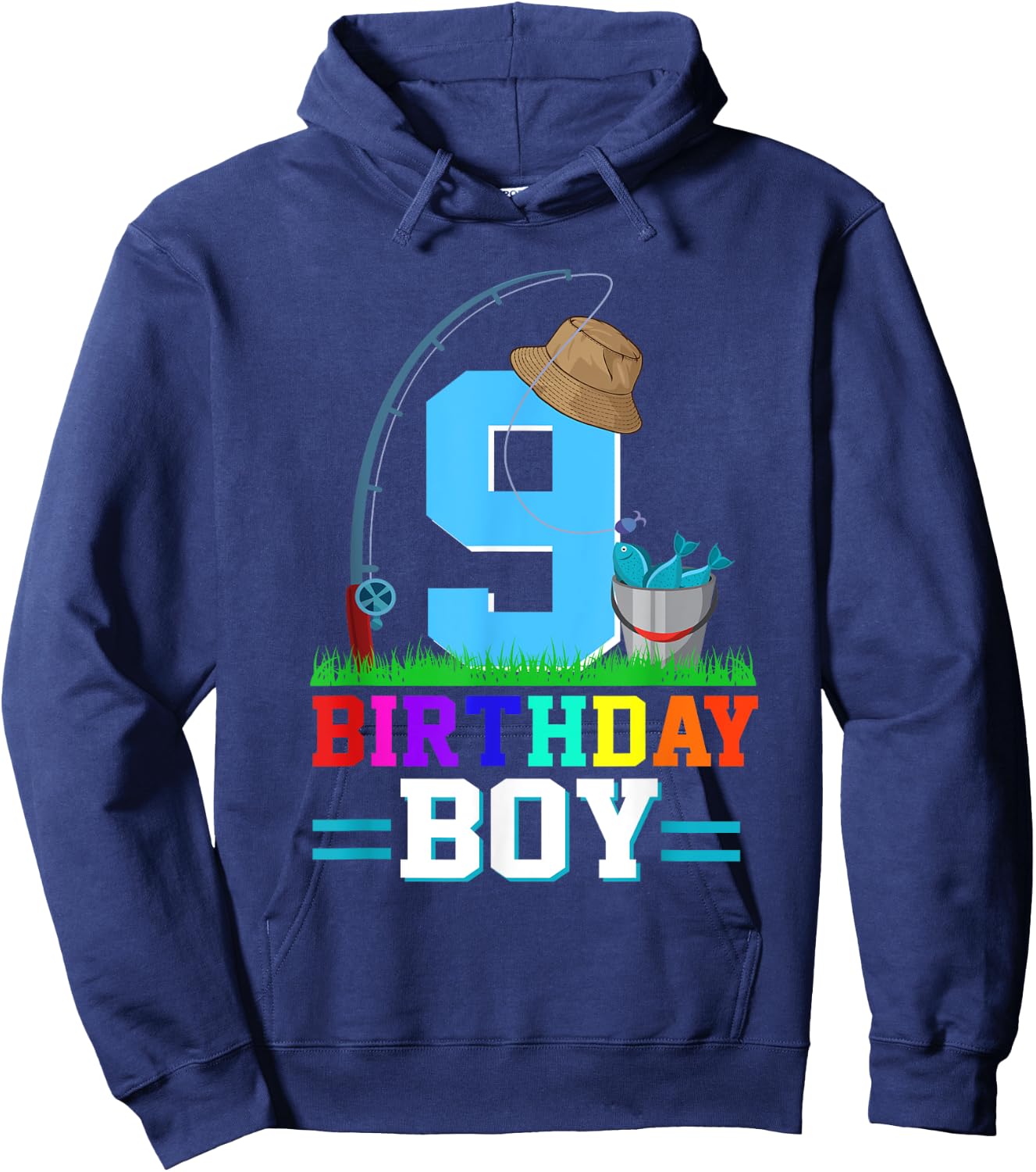 9 Year Old Fishing 9th Birthday Boy Bday Party Decorations Hoodie - Hoodie | Navy