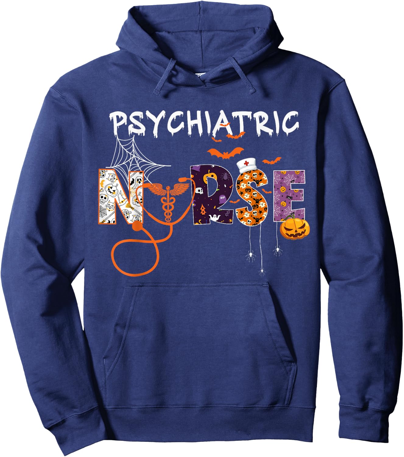 Psych Nurse Psychiatric Nursing Halloween Spooky Stethoscope Hoodie - Hoodie | Navy