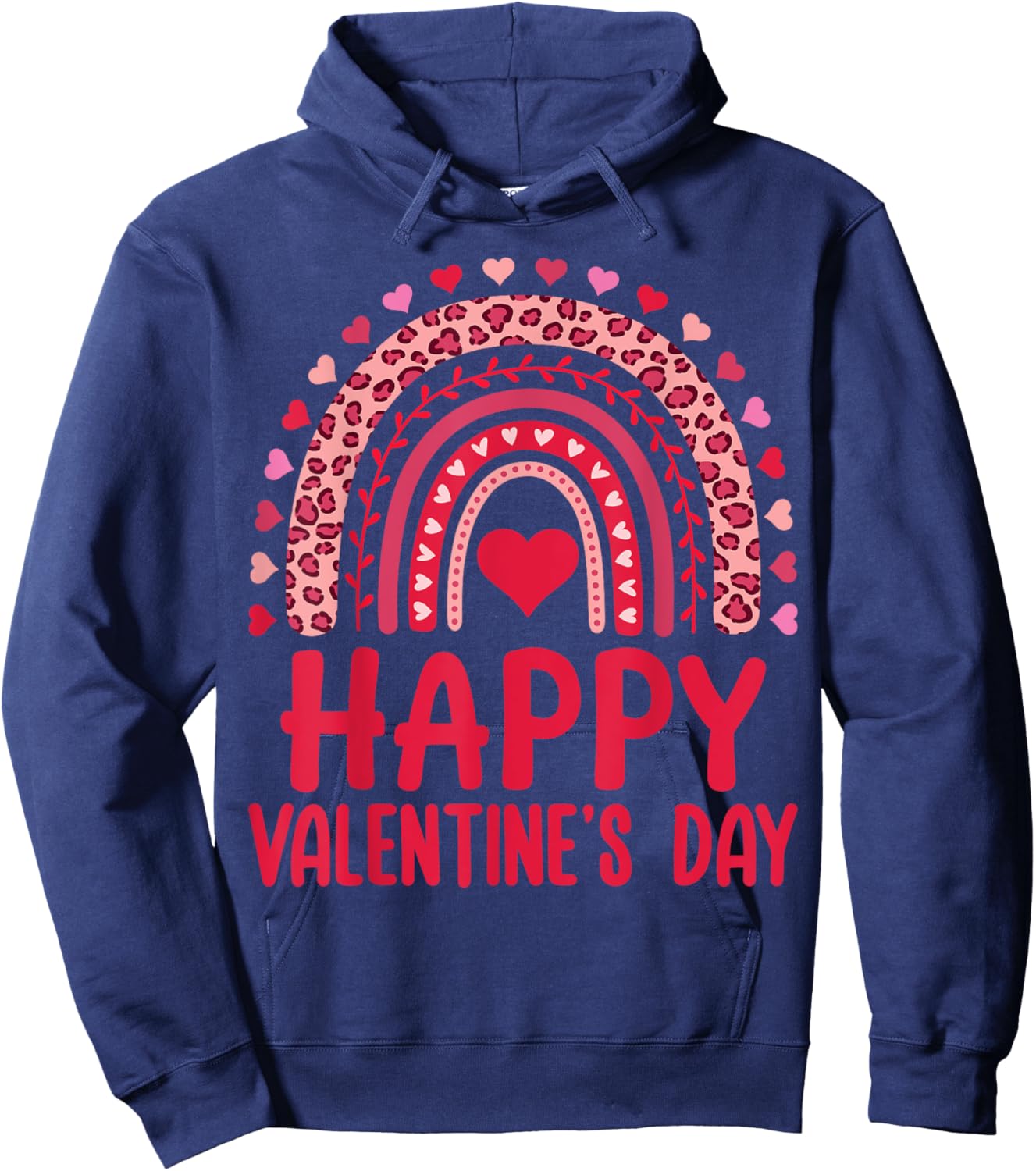 Happy Valentines Day Red Hearts Rainbow Leopard Women Girls Hoodie - Hoodie | Navy