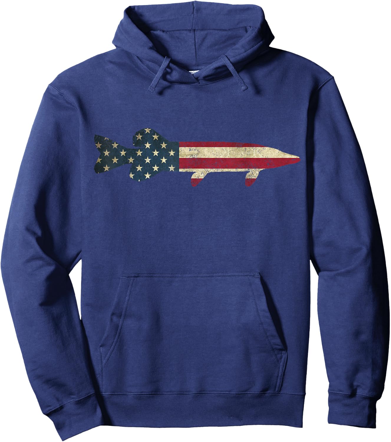 Pike Musky Fishing American Flag Vintage Patriotic Fisherman Hoodie - Hoodie | Navy